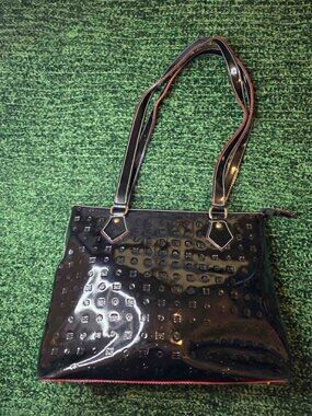 Arcadia Black Patent Leather Embossed Tote – Made in Italy